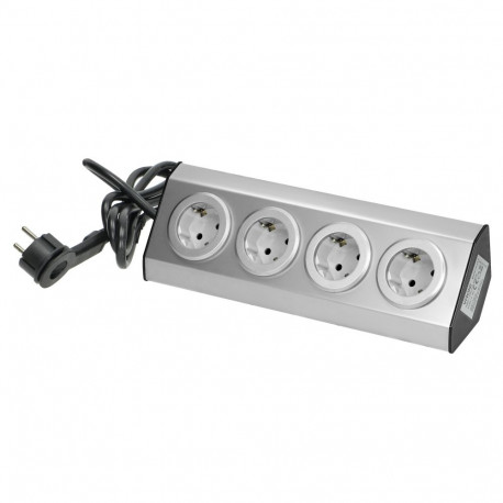 Köögimööbli pistikupesa 4x2P+Z, Schuko, 16A, takjakinnitusega paigaldatav, INOX, 1,5m kaabel lameda 