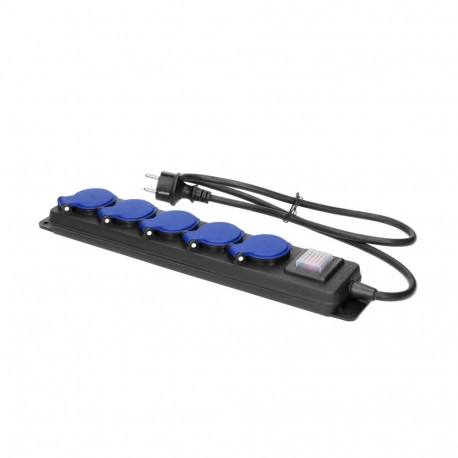 Pikendusjuhe H05RR-F 3x1,5mm lülitiga pritsmekindel 5-pesaline 2P+Z IP44 kummkaabel, 5m