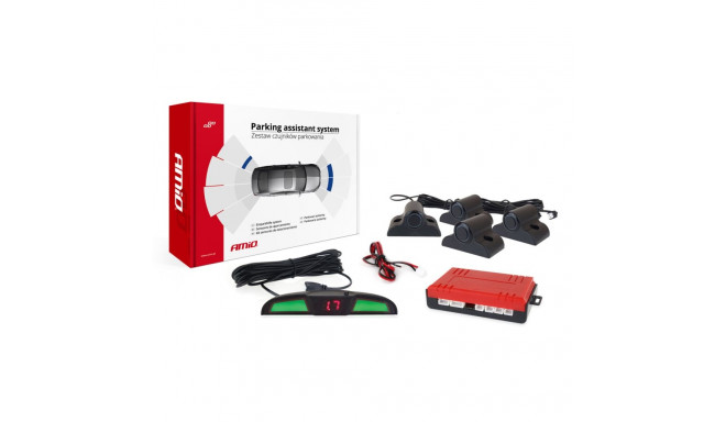 Zestaw czujników parkowania cofania led cob 4 sensory czarne 19 mm truck bus amio-02286