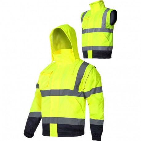 Hoiatusjope, soojustatud, eemaldatavate varrukatega, kollane, "3XL", CE.
