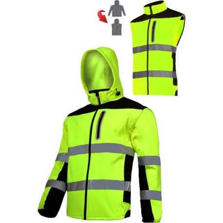 Softshell hoiatusjope eemaldatavate varrukatega, kollane, "s", CE.