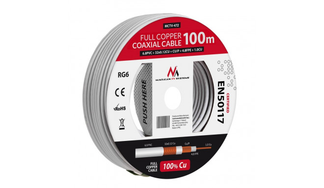 Kabel koncentryczny Maclean, Przewód antenowy satelitarny, RG61.02CU+4.8FPE+CU/P+32*0.12CU+6.8PVC, 1