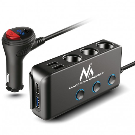 Maclean auto sigaretisüütaja jagaja, voltmeeter, 3 sigaretisüütaja pesa, 1xQC 3.0, 3xUSB, 6.8A, 1xPD