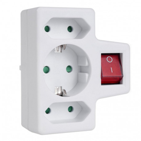 Maclean potrójne pistikupesa lülitiga, 1x16A, 2x2.5A, saksa versioon, MCE215