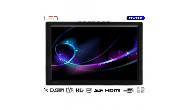 Telewizor LED 14cali HDMI VGA USB SD AV PVR DVB-T/T2 MPEG-4/2 12V 230V... (NVOX DVB14T)