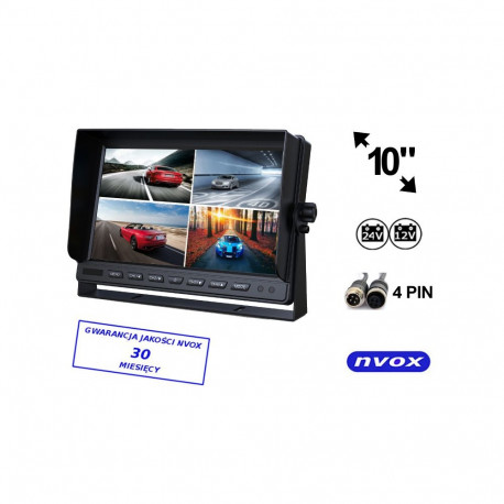 Monitor lcd 10cali z obsługa do 4 kamer 4pin 12v 24v
