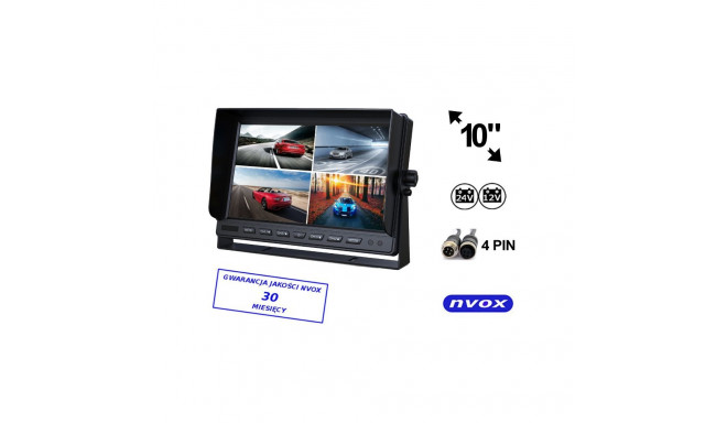 Monitor lcd 10-tolline kuni 4 kaamera 4pin 12v 24v toetusega
