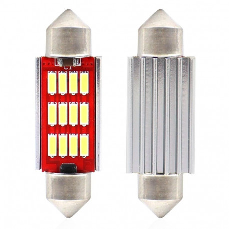 led canbus 4014 12smd festoon c5w c10w c3w 39mm valge 12v 24v amio-01290 pirnid