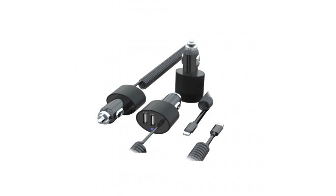 MCE76 37545 autolaadija 2xUSB, 5.2A, lightning spiraalne 1.8m