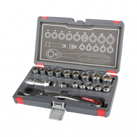 Spline läbiviigu padrunvõtmete komplekt padratsiga 17 tk crv proline