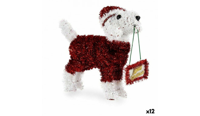 Decorative Figure Dog Tinsel White Red polypropylene PET 9 x 23 x 29,5 cm (12 Units)