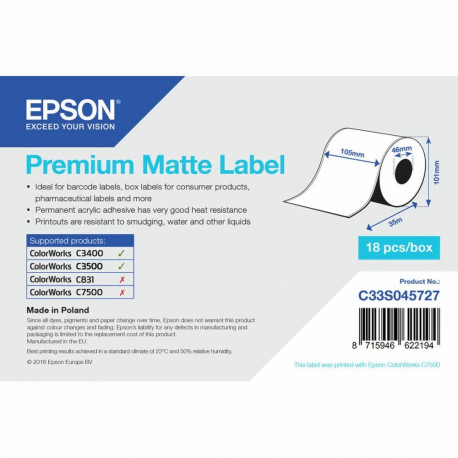 Sildiprinter Epson C33S045727 Valge 46 mm (1 Ühikut)