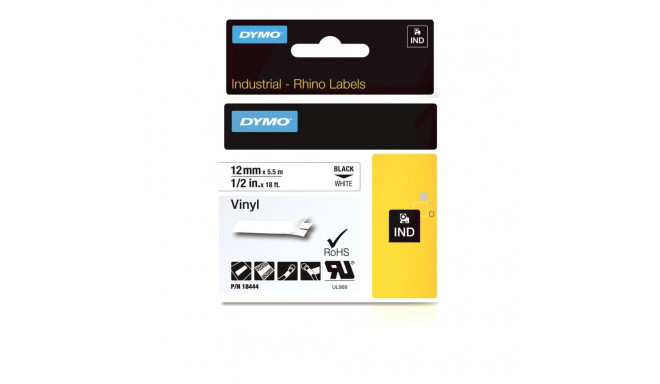 Lamineeritud Lint Sildimasinatele Dymo 18444 Valge Must/Valge 12 mm
