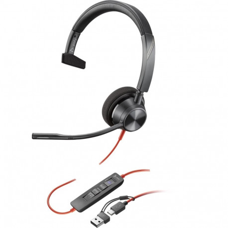HP Poly Blackwire 3310 Monaural Microsoft Teams Certified USB-C Headset +USB-C/A Adapter
