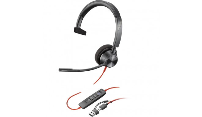 HP Poly Blackwire 3310 Monaural Microsoft Teams Certified USB-C Headset +USB-C/A Adapter