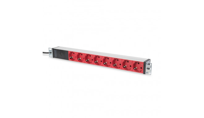 Digitus aluminum outlet strip with pre-fuse, 8 safety outlets, 2 m supply IEC C14 plug