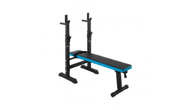 Adjustable straight weight bench with REBEL ACTIVE stands