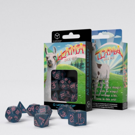 Sparkling Llama Dice Set Sparkling Dark Blue And Pink Colors