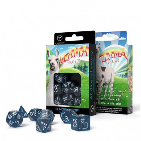 Shimmering Llama Dice Set Dark Blue And White
