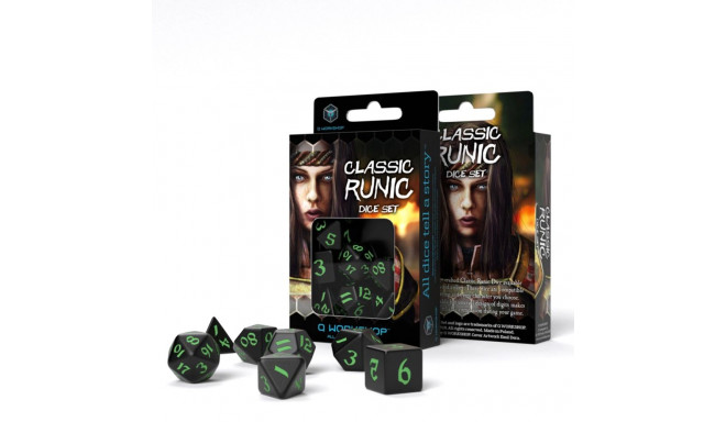 Classic Runic Dice Set Black And Green Colors