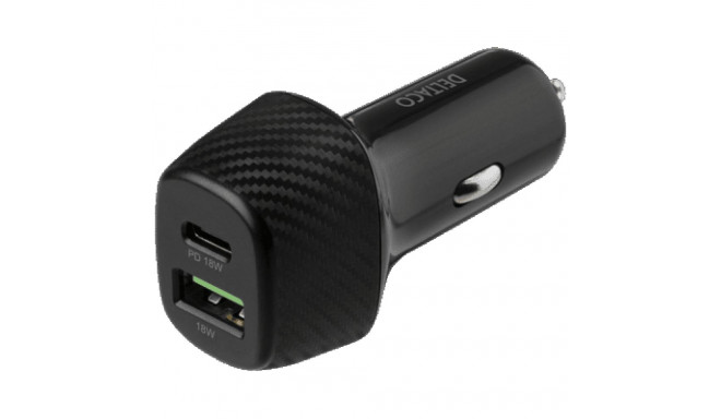 Deltaco KFZ-Ladegerät 36W 1x USB/1x USB-C schwarz