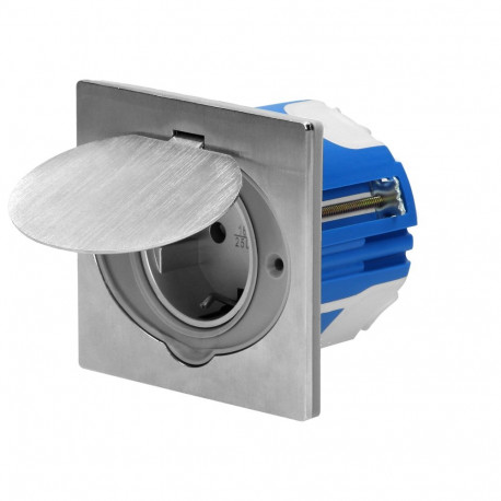 Hermetyczne gniazdo elektryczne, IP44 stal nierdzewna, z wiatroszczelną puszką montażową, wersja Sch