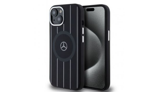 - Mercedes Liquid Silicon Stripes Pattern MagSafe Case for iPhone 15 Black