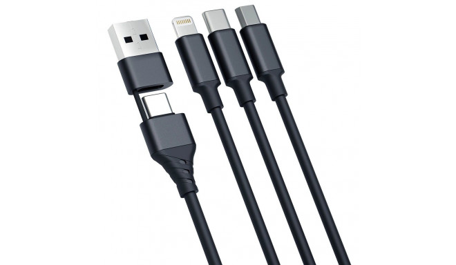 3mk Hyper Cable 3in1 USB-A - USB-C / USB-C - micro USB - Lightning 1.5m - black