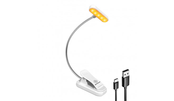 Wireless lamp Glocusent ET-Head clip-on book light, USB-C 650mAh timer (White)