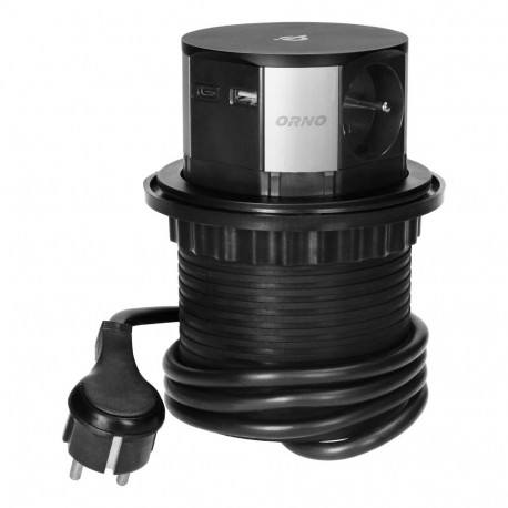 Mööblipesa, 10cm tööpinnast väljatõmmatav, induktsioonlaadija, USB-laadija ja 1,5m juhtmega, 3x2P+Z,