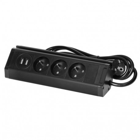 Potrójne mööblipistikupesa telefonihoidikuga, USB-laadijaga ja 1,5 m kaabliga, 3x2P+Z, 2xUSB (tüüp A