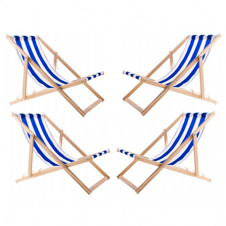 Zestaw 4 lezaków, sinised triibud, kokkupandud, woodok