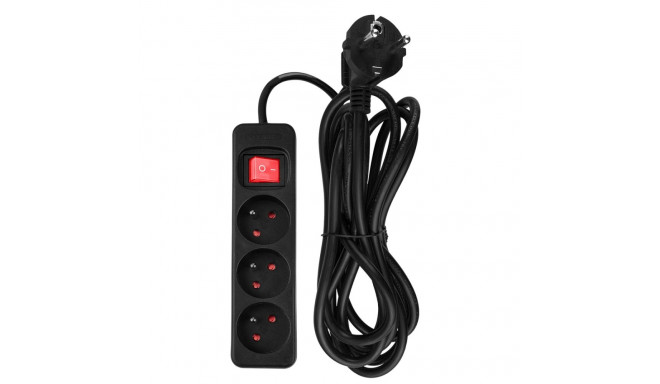 Pikendusjuhe 3 m, 3 x 1.5 mm2, 3G, must, ON/OFF