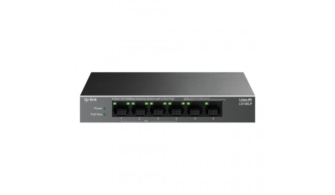 TP-LINK | 6-Port 10/100 Mbps Desktop Switch with 4-Port PoE | LS106LP | Unmanaged | Desktop