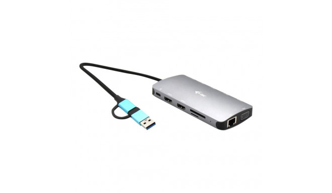I-TEC USB-C metall nano dokk 2xHDMI 1xVGA 1xSD kaardilugeja 1xmicroSD kaardilugeja 1xGLAN 3xUSB 2.0 