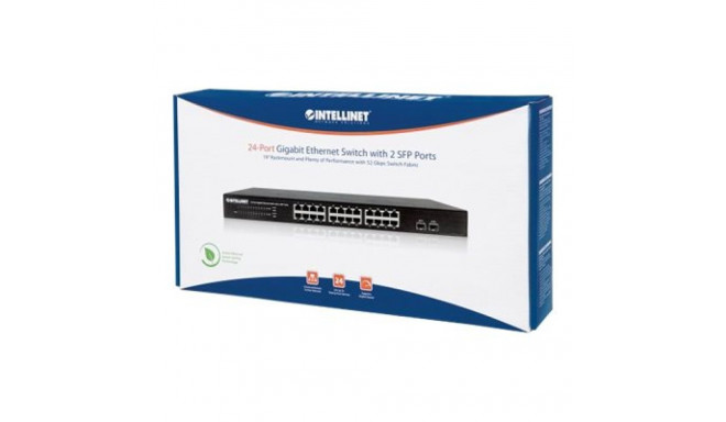 INTELLINET 24-pordiline Gigabit Etherneti lüliti 2 SFP pordiga 24 x 10/100/1000 Mbps RJ45 pordid + 2