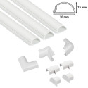 Round Cable Trunking Set 30x15mm, 3x1m white, 7 connection adaptors, click-lock lid,