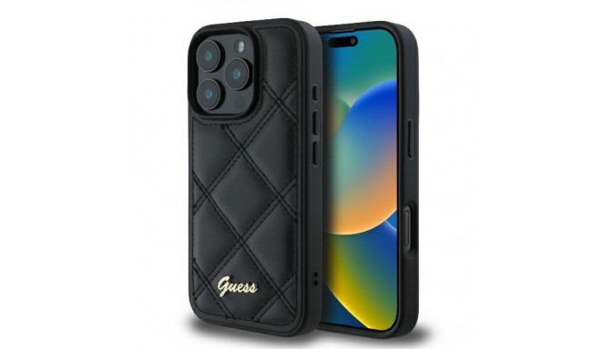 Guess GUHCP16LPSQSQSK iPhone 16 Pro 6.3" must kõvakaaneline tepitud metallist logoga