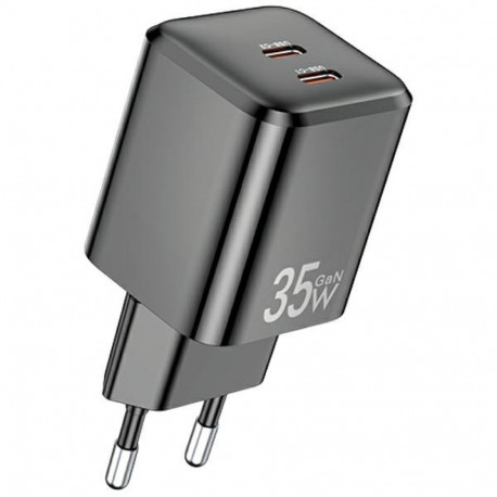 AWEI PD65-EU 35W2x USB-C must GaN laadija