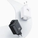 USAMS Charger 1xUSB-C with retractable USB-C cable Retractable PD+QC 20W Gan Fast Charging white YC 