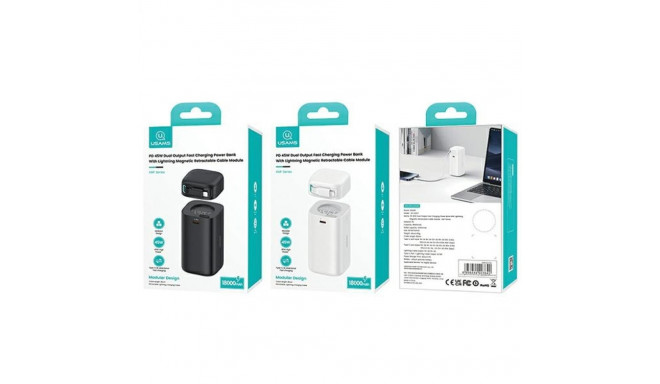USAMS Power Bank sisseehitatud tagasitõmmatava Lightning-kaabliga 18000 mAh PD45W kiirlaadimine XMF 