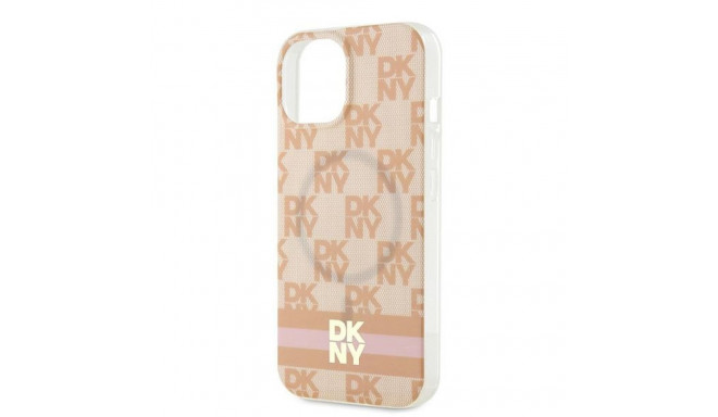 DKNY DKHMP15SHCPTSP iPhone 15 / 14 / 13 6.1-tolline roosa kõvakaaneline IML ruuduline mono mustriga 