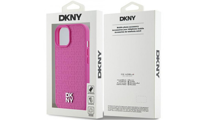 DKNY DKHMP15SPSHRPSP iPhone 15 / 14 / 13 6,1-tolline roosa kõvakaaneline nahamustriga metallist logo