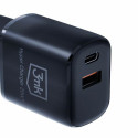 3MK HyperCharger 20W 1xUSB-C + 1xUSB-A PD/QC mains charger black/black