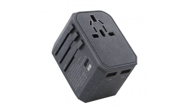 UNIQ Voyage World Charger Adapter 33W + 2xUSB + PD 18W + QC 3.0 charcoal gray (LITHOS Collec