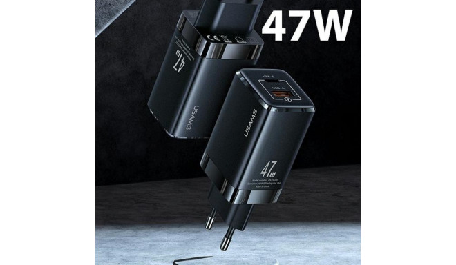 USAMS Wall Charger T41 USB-C + USB GaN 47W PD + QC (head only) Fast Charging black CC137TC01 (US-CC1