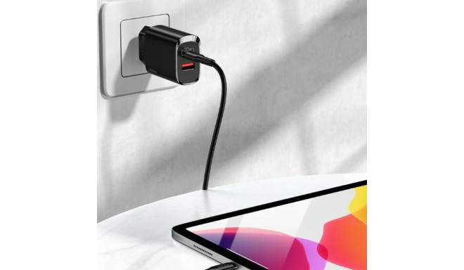USAMS Lad. võrgulaadija 1xUSB-C+1xUSB T35 20W (ainult pea) PD3.0 +QC3.0 kiirlaadimine must/must CC12