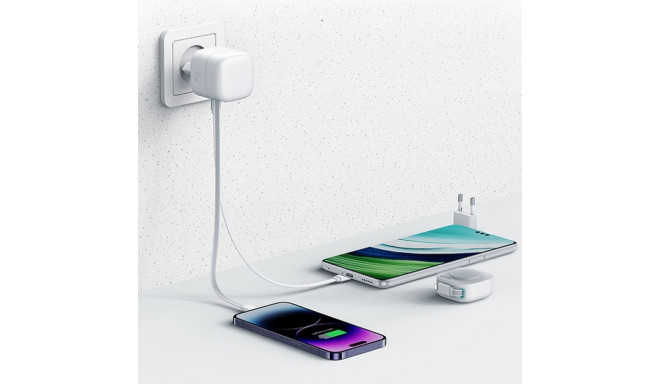 USAMS laadija 1xUSB-C koos tagasitõmmatava kaabliga Lightning (ainult pea) PD+QC 35W Gan kiirlaadimi