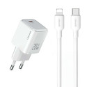 USAMS Lad. network. 1xUSB-C PD20W PD3.0 Fast Charging US-CC183 + USB-C/Lightning cable US-SJ610 whit