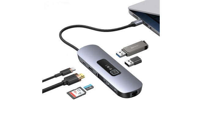 USAMS Adapter HUB 10in1 3xUSB 3.0/TF/SD/USB-C/HDMI/RJ45/VGA PD100W hall SJ644HUB01